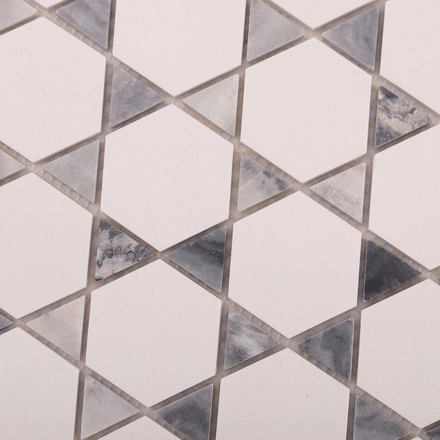White and Gray Triangle Marble Mosaic Wall Tiles — mosaic lục giác bằng đá marble trắng & xám