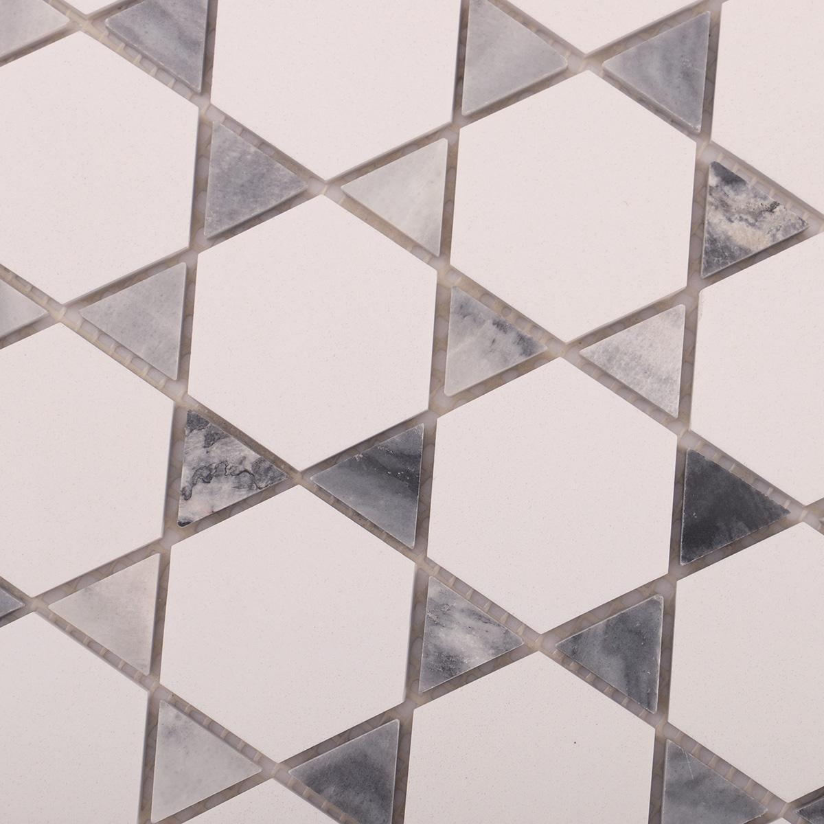 White and Gray Triangle Marble Mosaic Wall Tiles — mosaic lục giác bằng đá marble trắng & xám