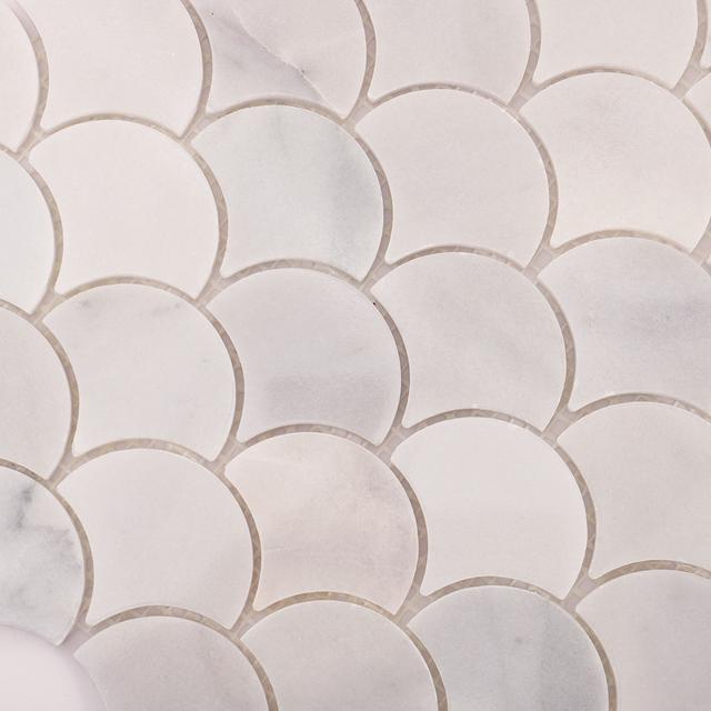 White Marble Polished Fish Scale Mosaic Tiles — mosaic vảy cá (fish scale) bằng đá marble trắng