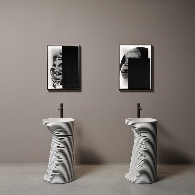 Lavabo Introverso đặt sàn — lavabo đá tự nhiên Rochelle