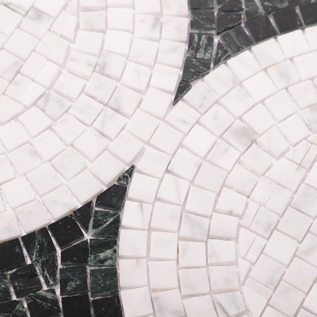Green and White Semicircle Handmade Mosaic Tiles — mosaic ghép nghệ thuật bằng đá marble trắng & xanh lục