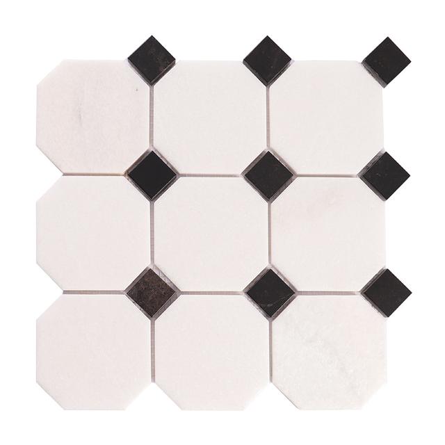 White Octagon Marble Mosaic With Black Square  Wall And Floor Tile — mosaic vuông bằng đá marble đen & trắng
