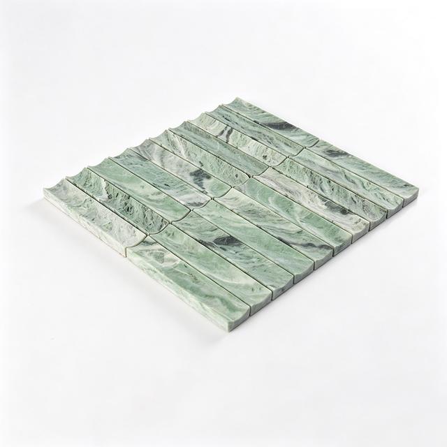 Fluted Light Green Marble Mosaic Honed Curved Tile — mosaic rãnh sọc (fluted) bằng đá marble xanh lục