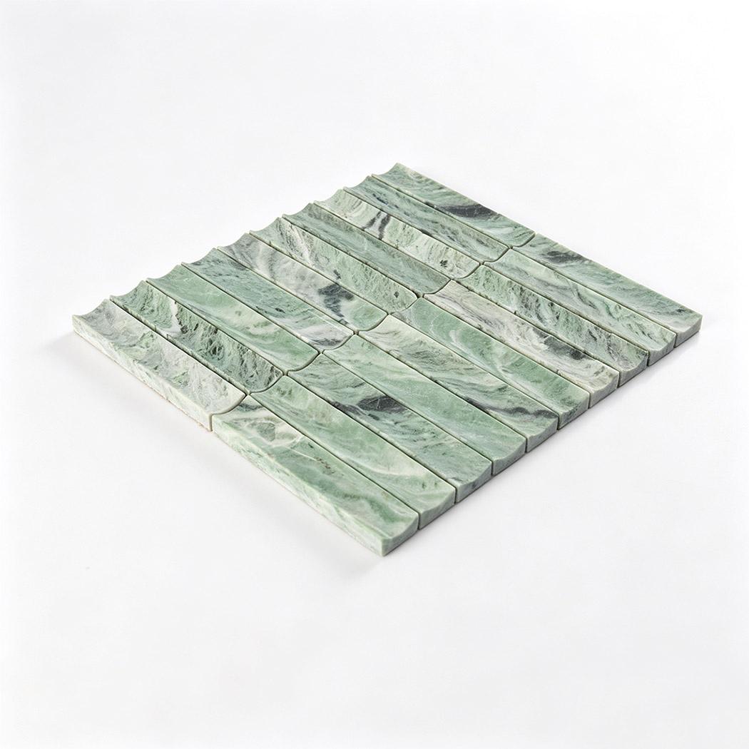 Fluted Light Green Marble Mosaic Honed Curved Tile — mosaic rãnh sọc (fluted) bằng đá marble xanh lục