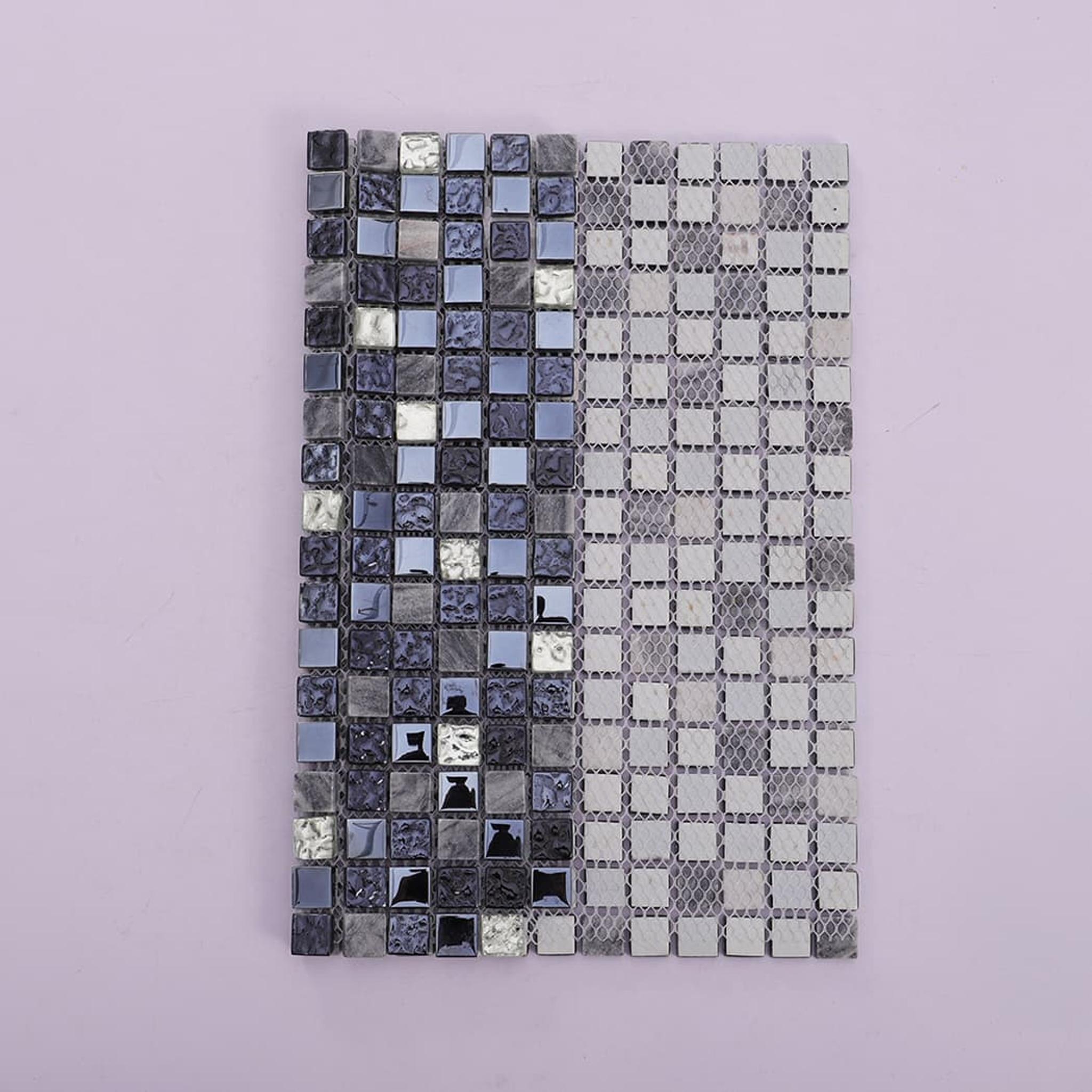 Black Silver Glass and Stone Mosaic Tile For Wall and Floor — mosaic ghép nghệ thuật bằng thủy tinh đen & bạc