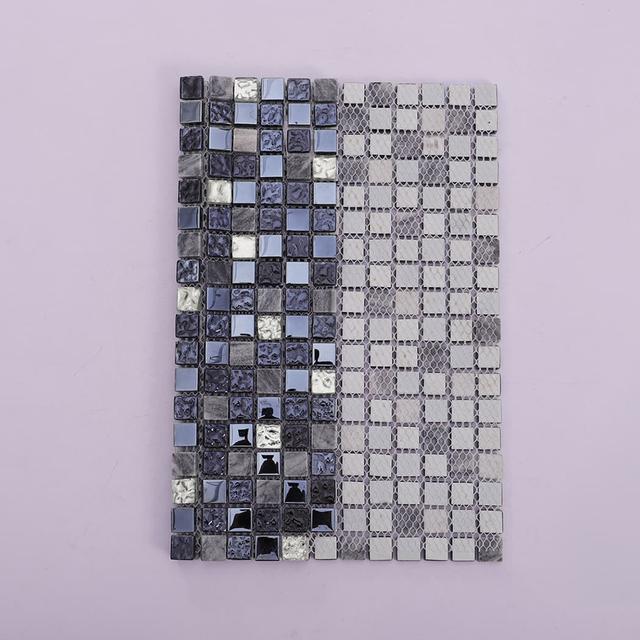 Black Silver Glass and Stone Mosaic Tile For Wall and Floor — mosaic ghép nghệ thuật bằng thủy tinh đen & bạc