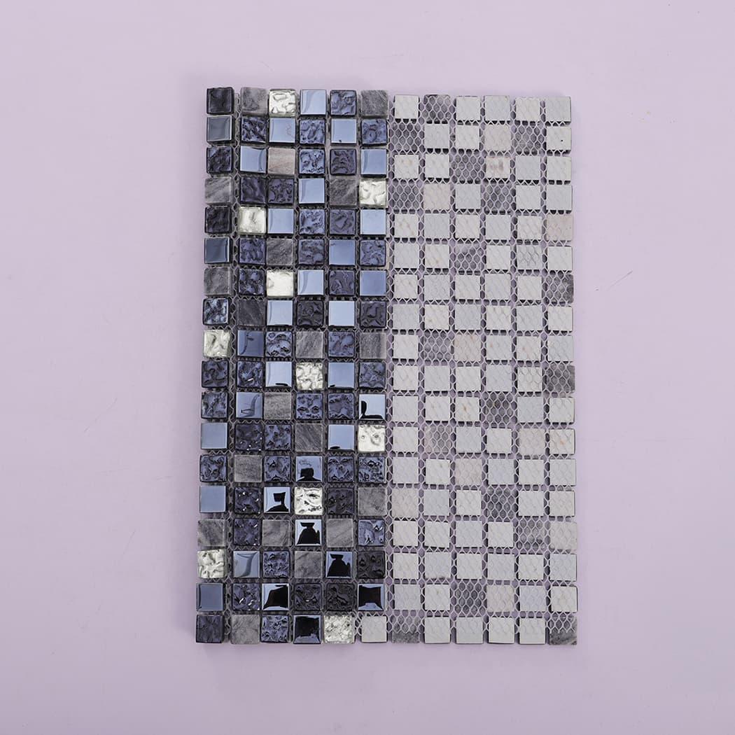 Black Silver Glass and Stone Mosaic Tile For Wall and Floor — mosaic ghép nghệ thuật bằng thủy tinh đen & bạc