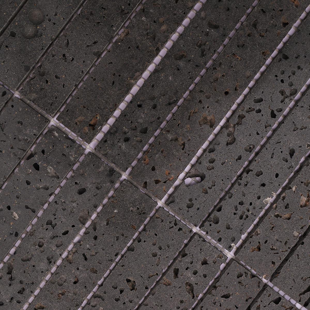 Black Long Rectangle Stacked Travertine Stone Mosaic Tiles — mosaic thanh dài (linear) bằng đá travertine đen
