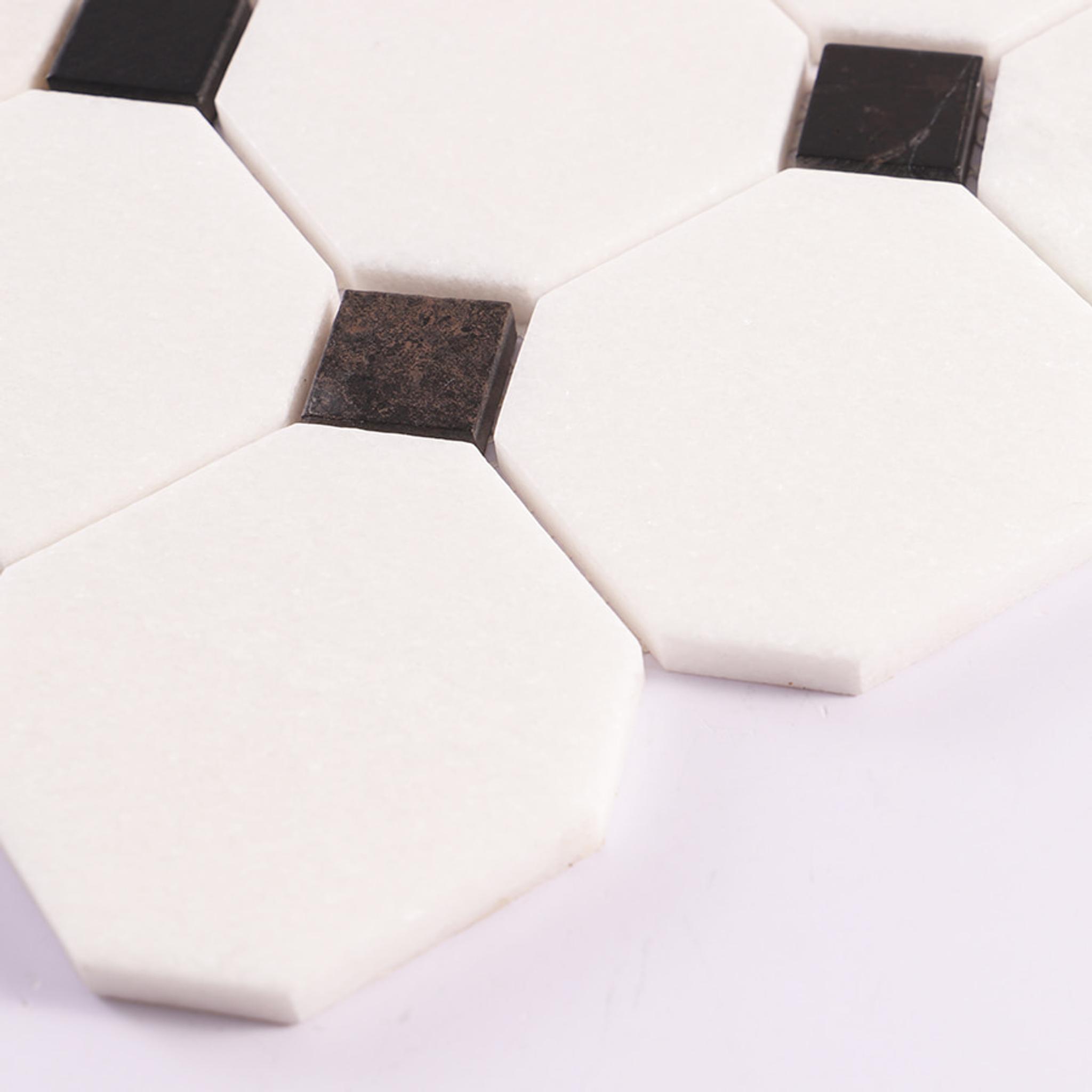 White Octagon Marble Mosaic With Black Square  Wall And Floor Tile — mosaic vuông bằng đá marble đen & trắng