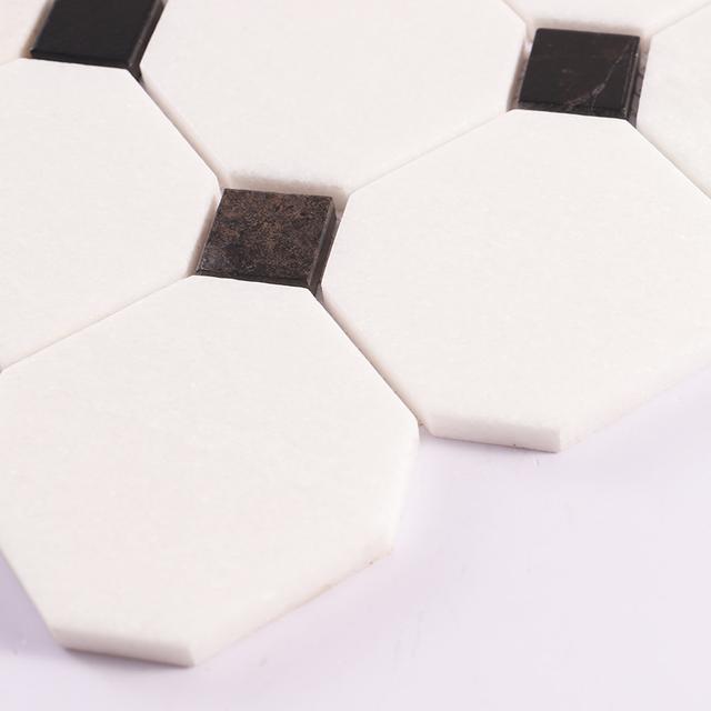 White Octagon Marble Mosaic With Black Square  Wall And Floor Tile — mosaic vuông bằng đá marble đen & trắng