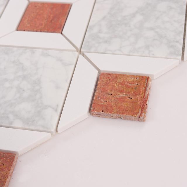Octagon Carrara and Red Marble Mosaic Tiles — mosaic ghép nghệ thuật bằng đá marble trắng & đỏ