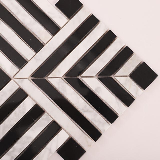 Carrara White and Black Geometric Marble Mosaic Tiles — mosaic ghép nghệ thuật bằng đá marble đen & trắng