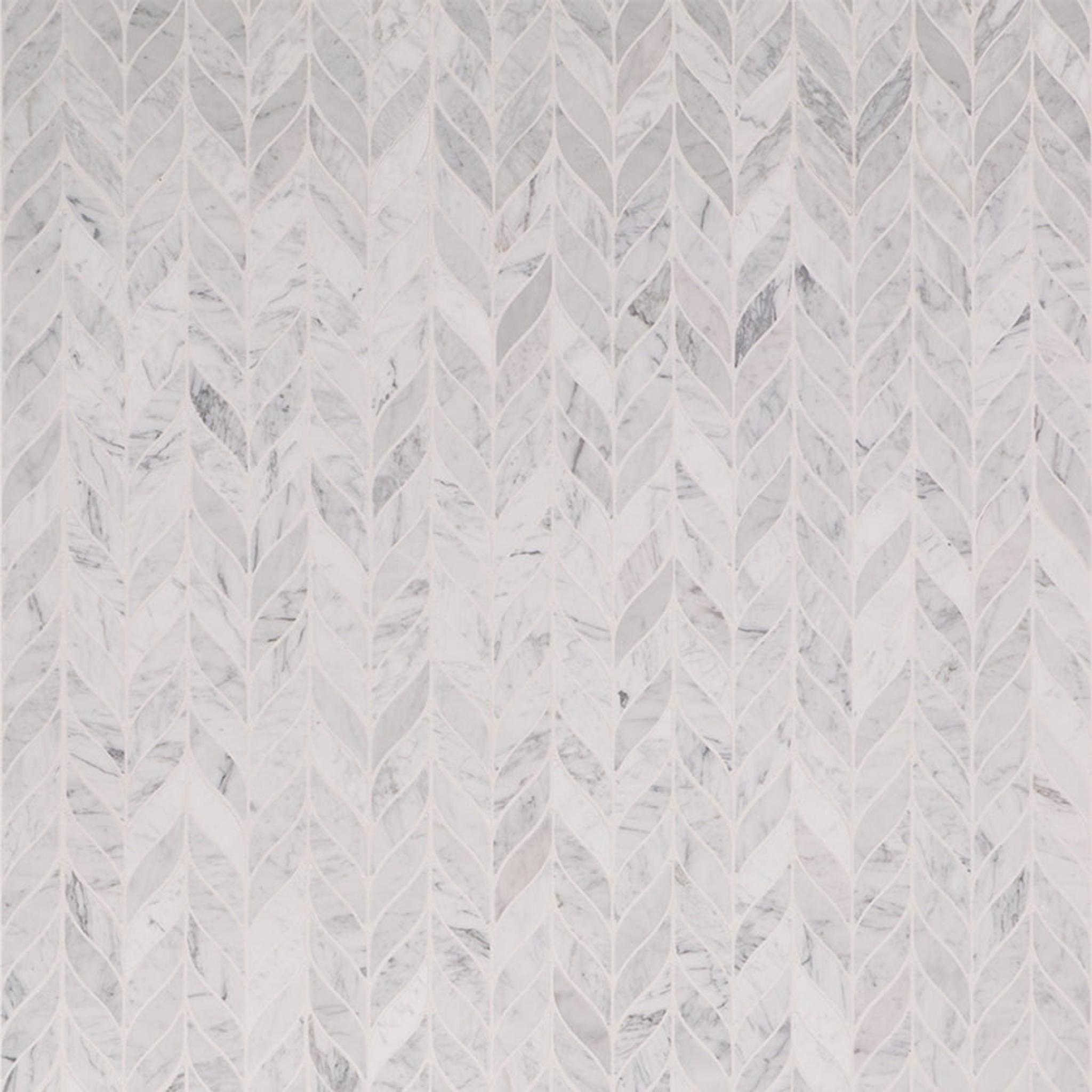 Feather Carrara White Marble Mosaic Tiles — mosaic hoa văn waterjet bằng đá marble trắng & trắng Carrara