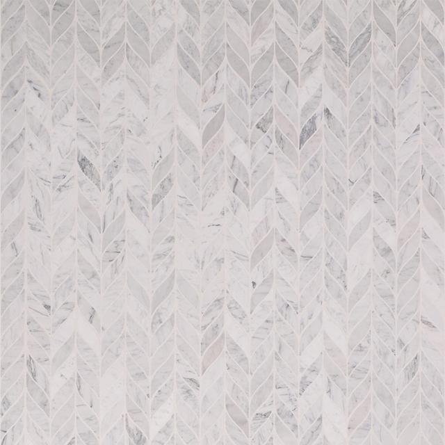 Feather Carrara White Marble Mosaic Tiles — mosaic hoa văn waterjet bằng đá marble trắng & trắng Carrara