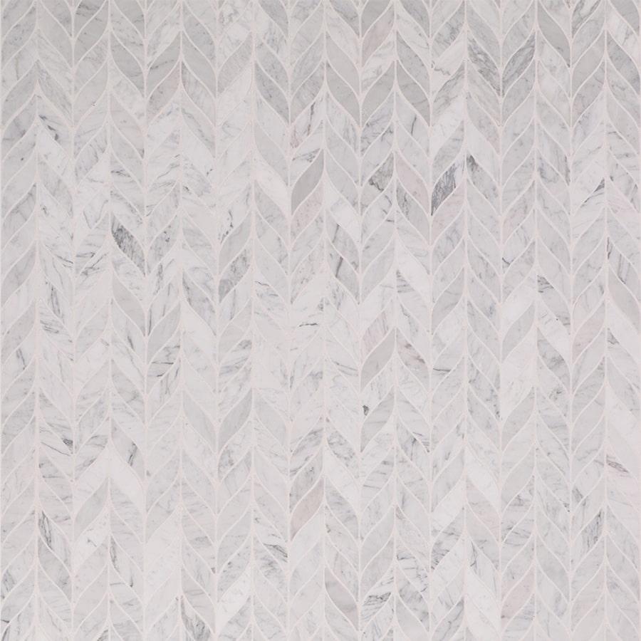 Feather Carrara White Marble Mosaic Tiles — mosaic hoa văn waterjet bằng đá marble trắng & trắng Carrara