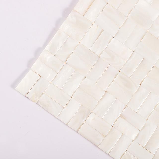 3D White Mother of Pearl Basket Weave Mosaic Tile — mosaic đan rổ (basketweave) bằng xà cừ trắng