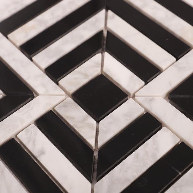 Carrara White and Black Geometric Marble Mosaic Tiles — mosaic ghép nghệ thuật bằng đá marble đen & trắng