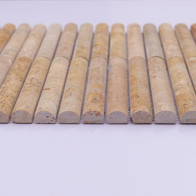 Beige 3D Fluted Travertine Mosaic Bathroom Stone Tile — mosaic rãnh sọc (fluted) bằng đá travertine beige