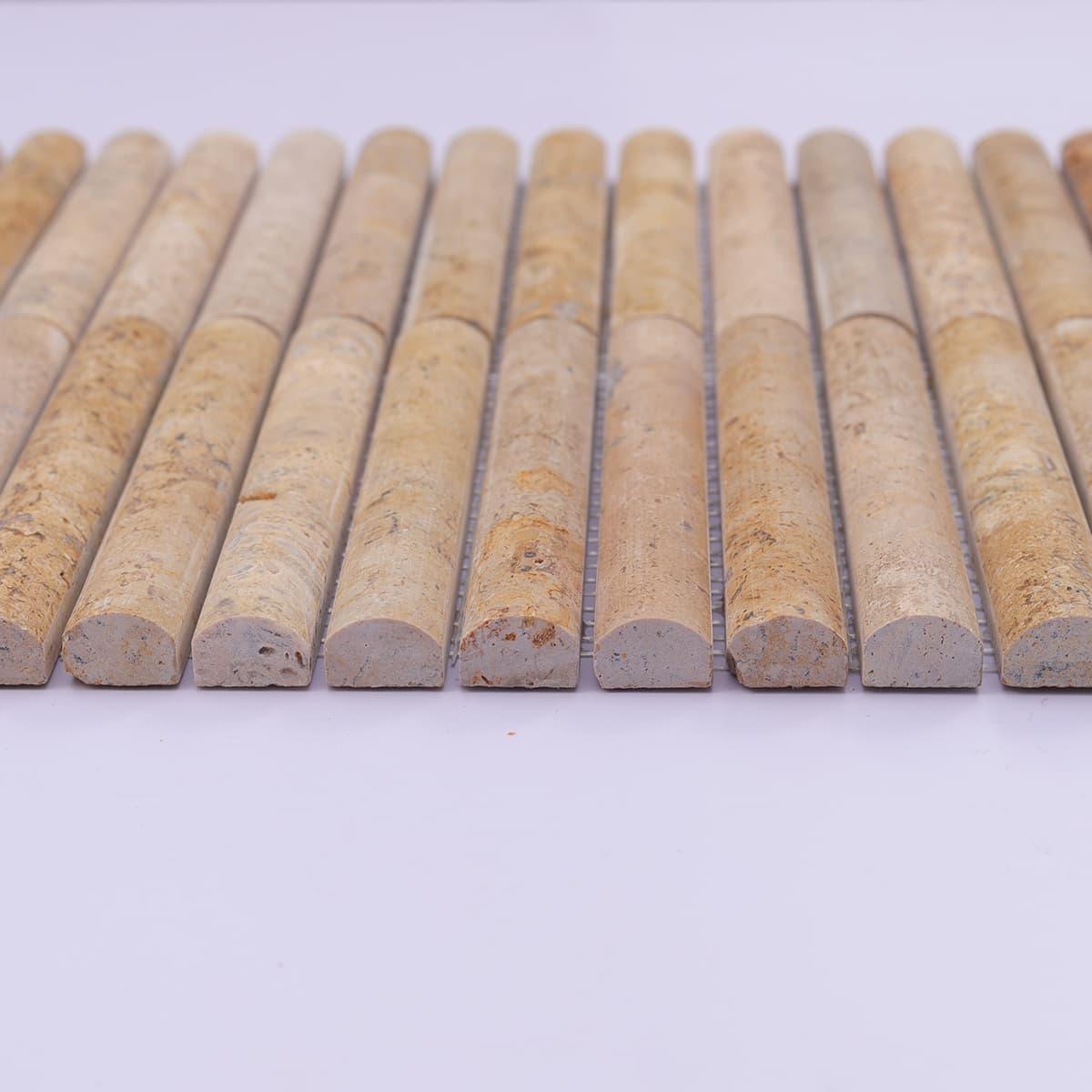 Beige 3D Fluted Travertine Mosaic Bathroom Stone Tile — mosaic rãnh sọc (fluted) bằng đá travertine beige