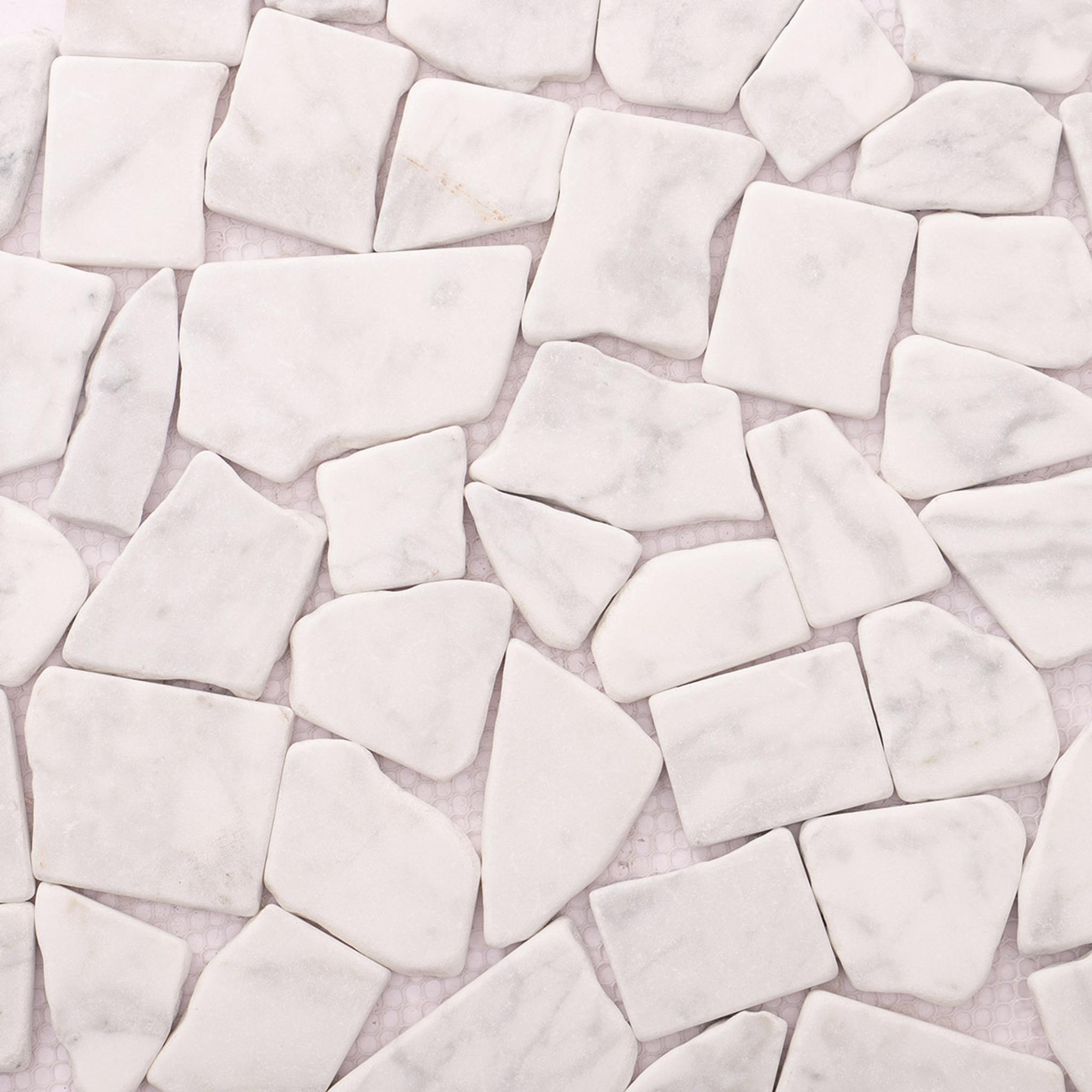 Cracked White Carrara Marble Mosaic Tile — mosaic ghép nghệ thuật bằng đá marble trắng & trắng Carrara