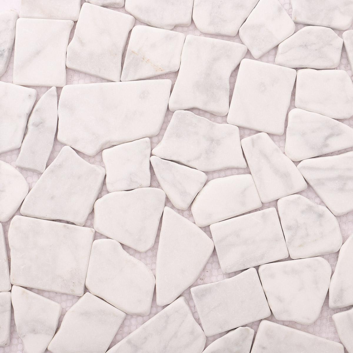 Cracked White Carrara Marble Mosaic Tile — mosaic ghép nghệ thuật bằng đá marble trắng & trắng Carrara