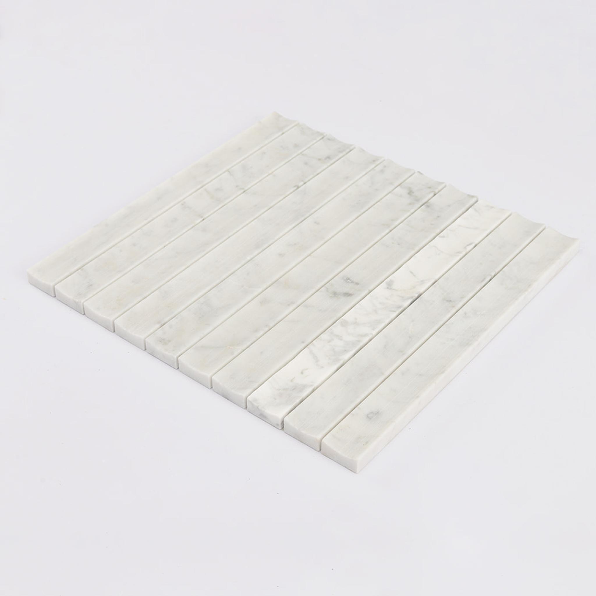 Carrara White Fluted Marble Kit Kat Tile Bathroom Wall Mosaic — mosaic rãnh sọc (fluted) bằng đá marble trắng & trắng Carrara