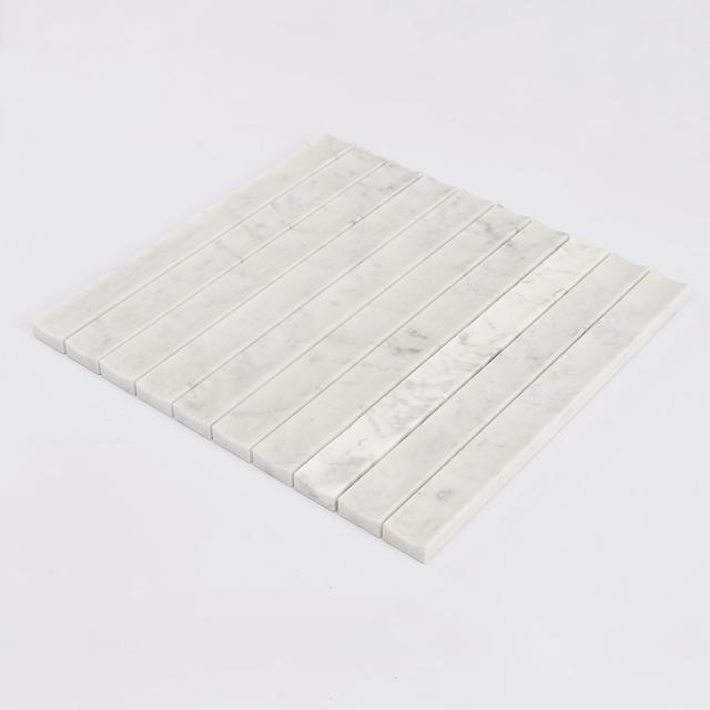 Carrara White Fluted Marble Kit Kat Tile Bathroom Wall Mosaic — mosaic rãnh sọc (fluted) bằng đá marble trắng & trắng Carrara