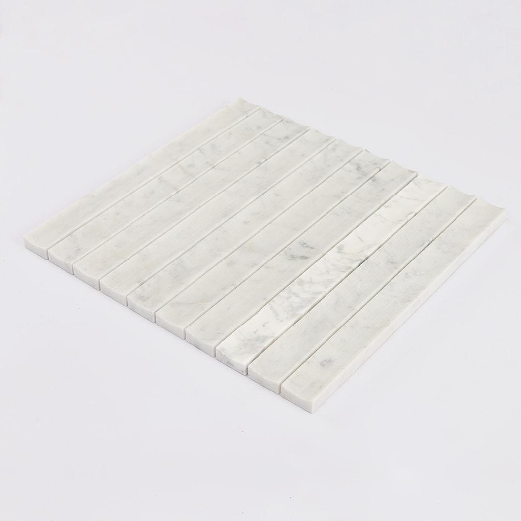 Carrara White Fluted Marble Kit Kat Tile Bathroom Wall Mosaic — mosaic rãnh sọc (fluted) bằng đá marble trắng & trắng Carrara