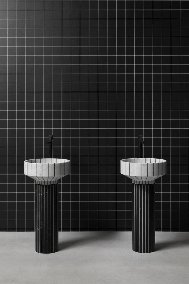 Lavabo 024 đặt sàn — lavabo đá tự nhiên Rochelle