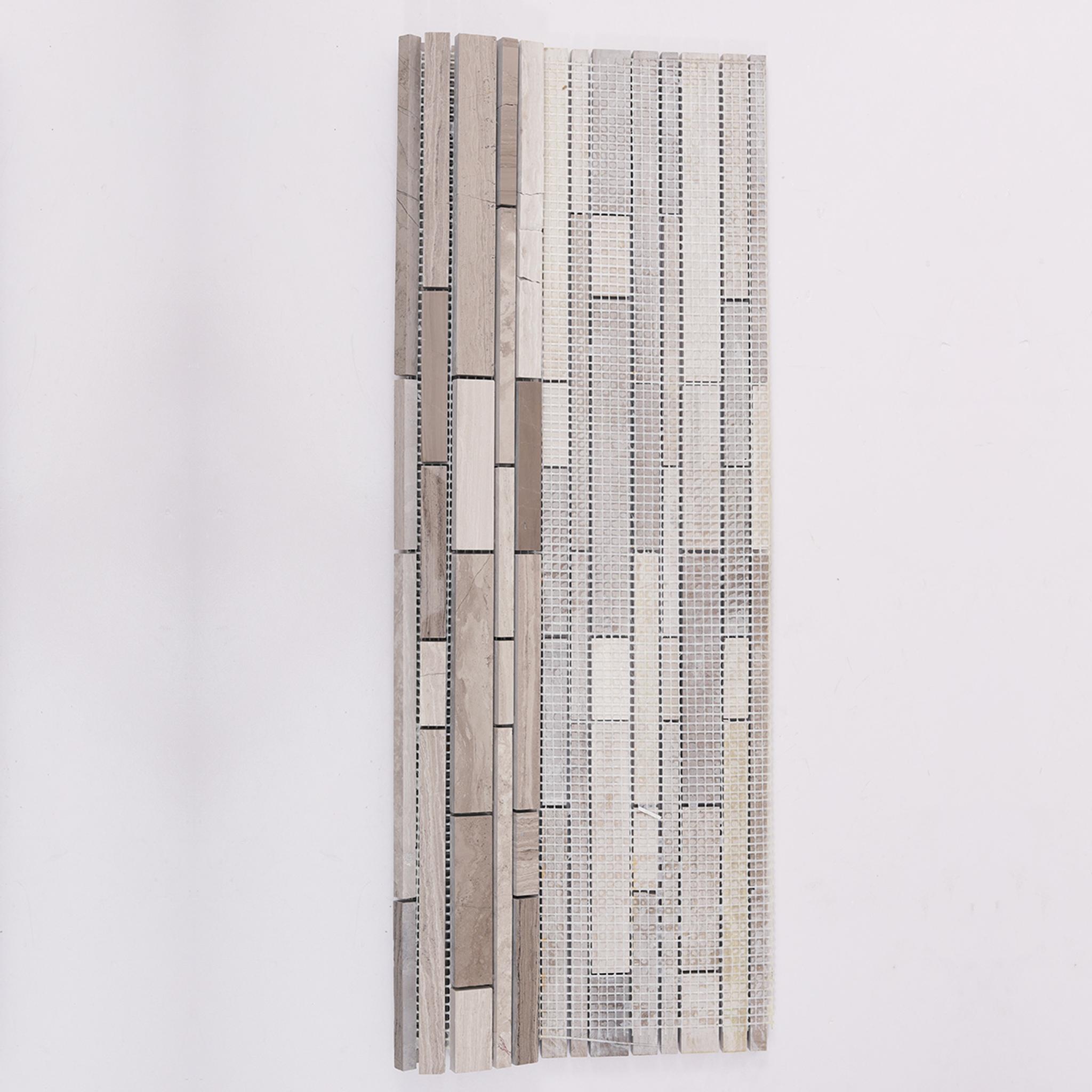 Wood Marble Linear Strips Subway Mosaic — mosaic thanh dài (linear) bằng đá marble vân gỗ