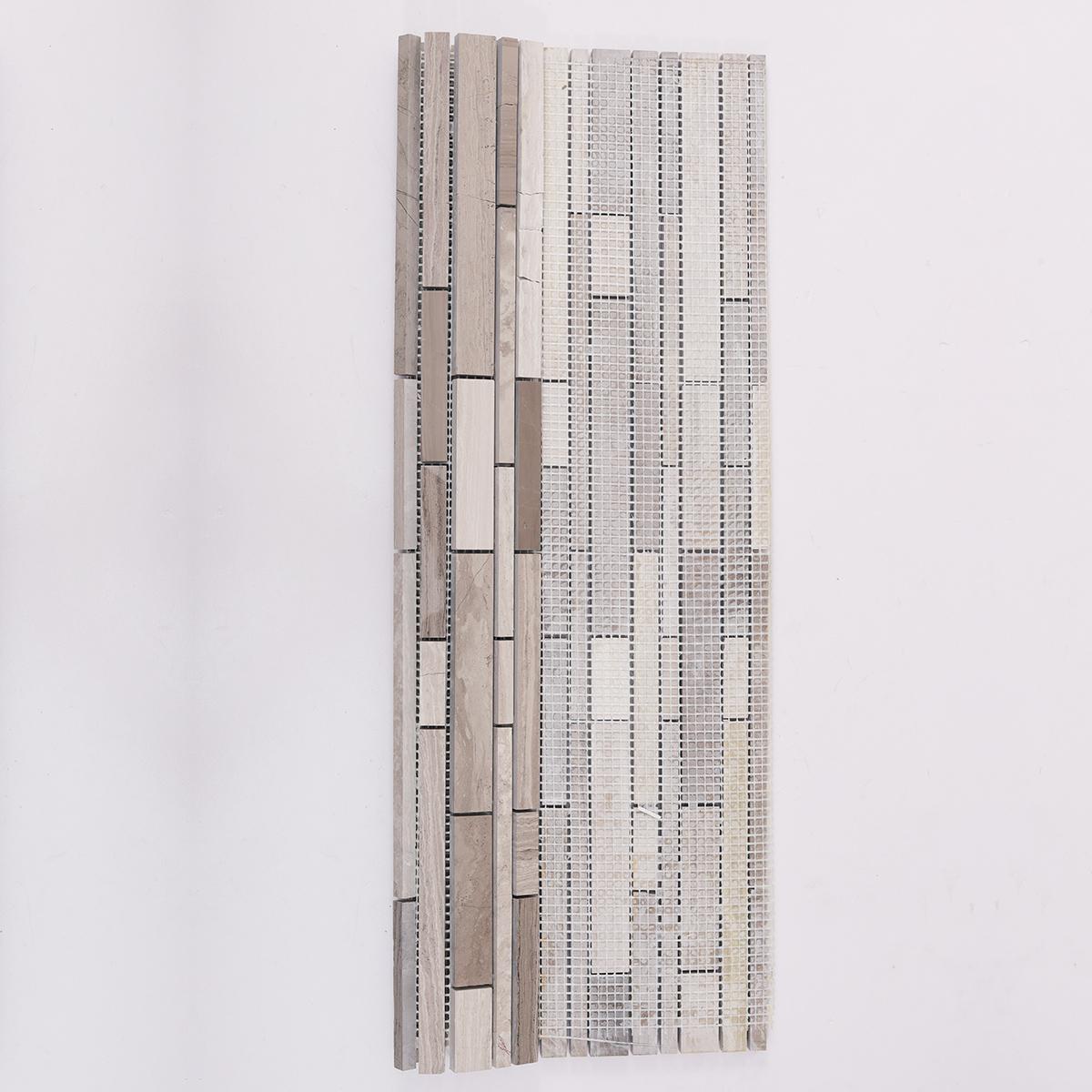 Wood Marble Linear Strips Subway Mosaic — mosaic thanh dài (linear) bằng đá marble vân gỗ