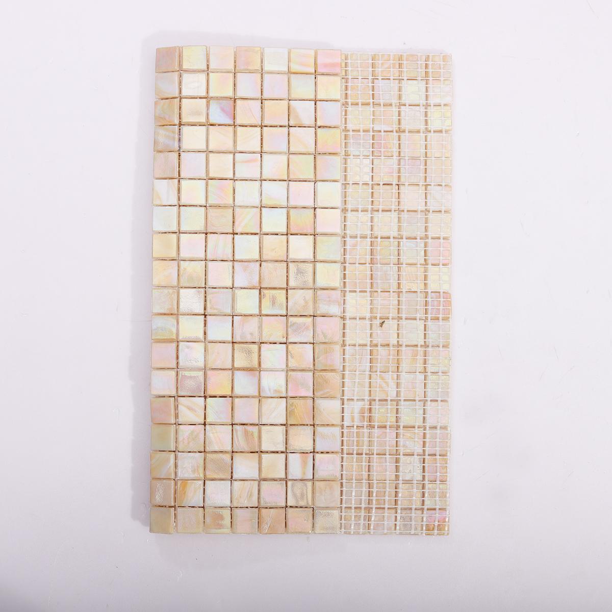 Iridescent Light Beige Gold Water Glass Mosaic Tile 15X15 — mosaic vuông bằng thủy tinh beige & vàng