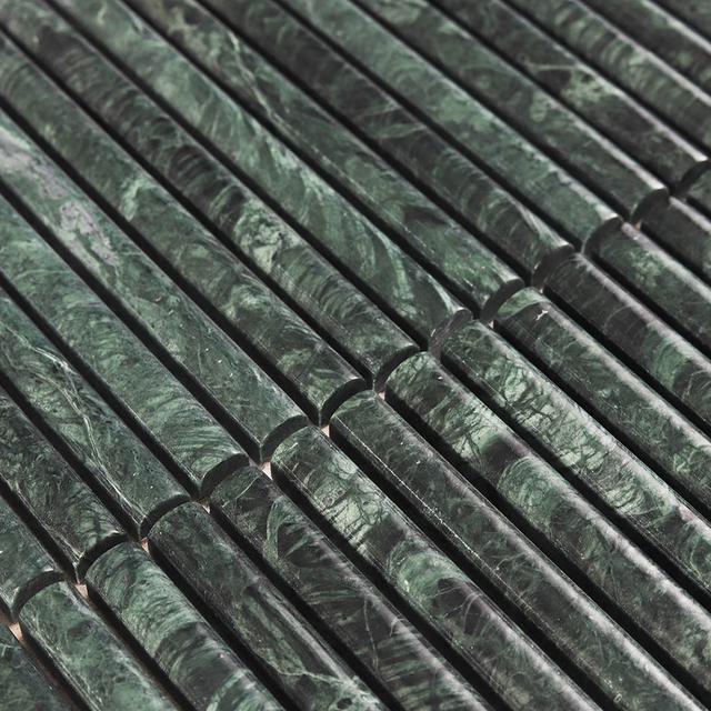 Green Concave Fluted Marble Tile Stacked Mosaic — mosaic rãnh sọc (fluted) bằng đá marble xanh lục