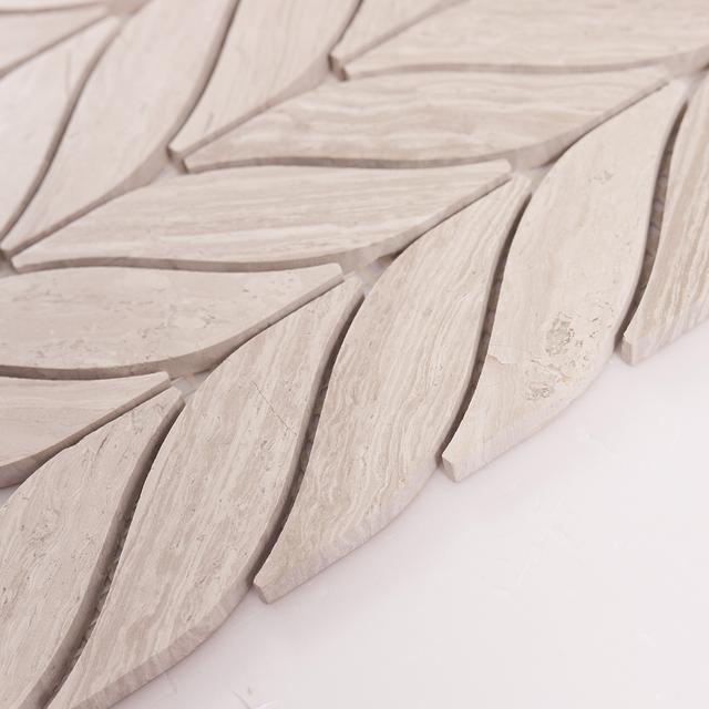 Grigio Legno Leaf Shape Marble Mosaic Tiles Natural Texture Organic — mosaic ghép nghệ thuật bằng đá marble tự nhiên