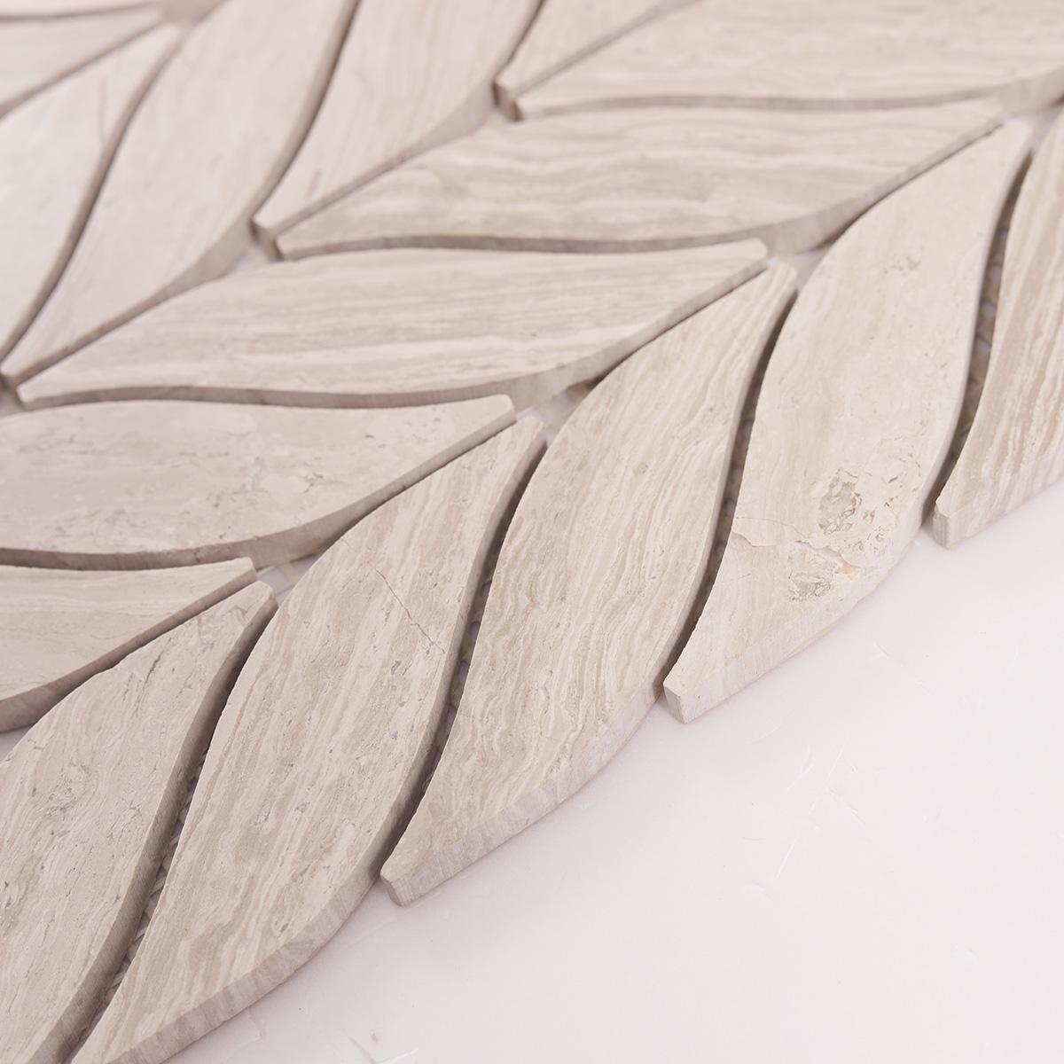 Grigio Legno Leaf Shape Marble Mosaic Tiles Natural Texture Organic — mosaic ghép nghệ thuật bằng đá marble tự nhiên