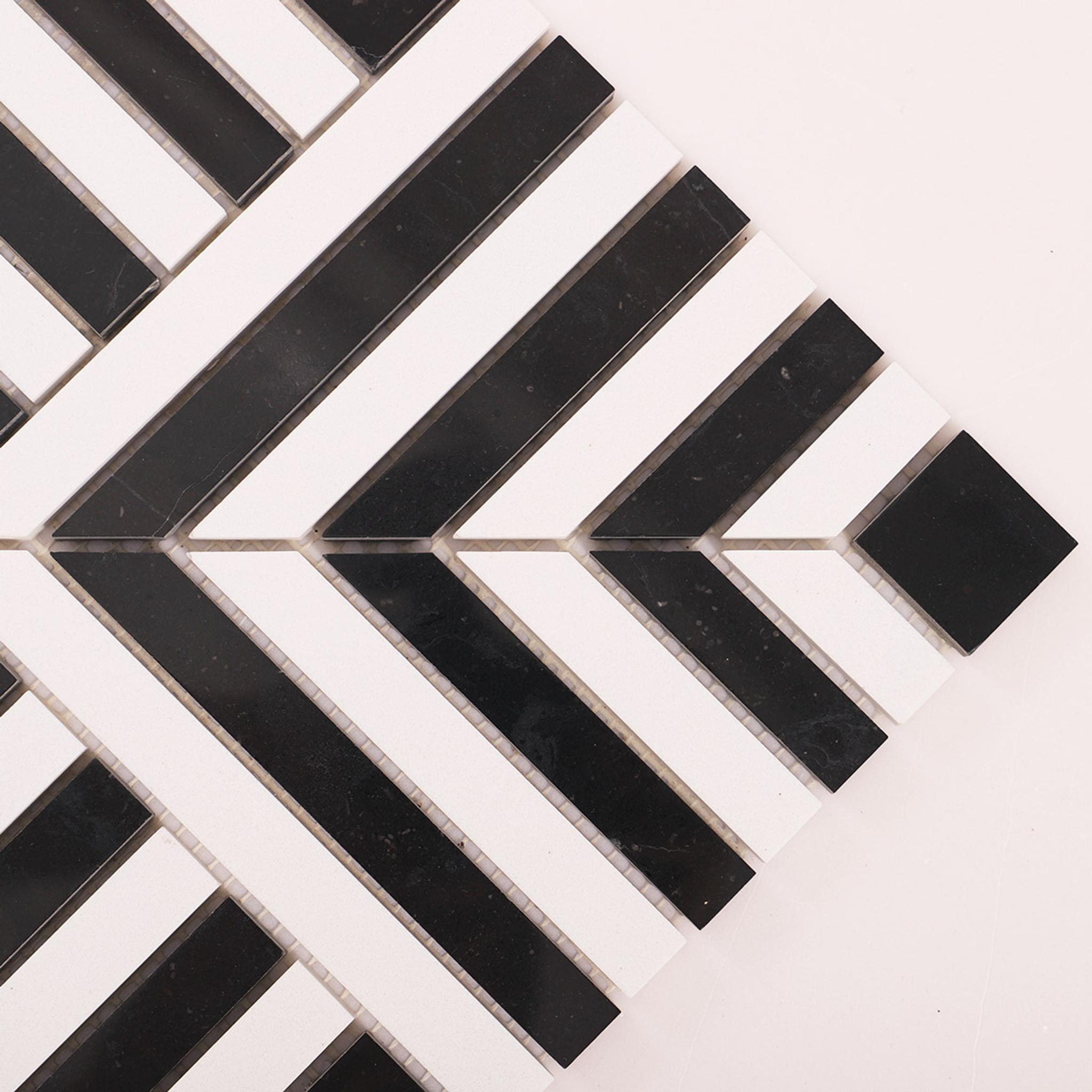 Black and White Geometric Tile  Handcut  Mosaic — mosaic ghép nghệ thuật bằng đá marble đen & trắng
