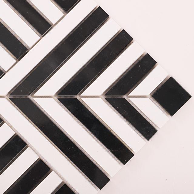 Black and White Geometric Tile  Handcut  Mosaic — mosaic ghép nghệ thuật bằng đá marble đen & trắng