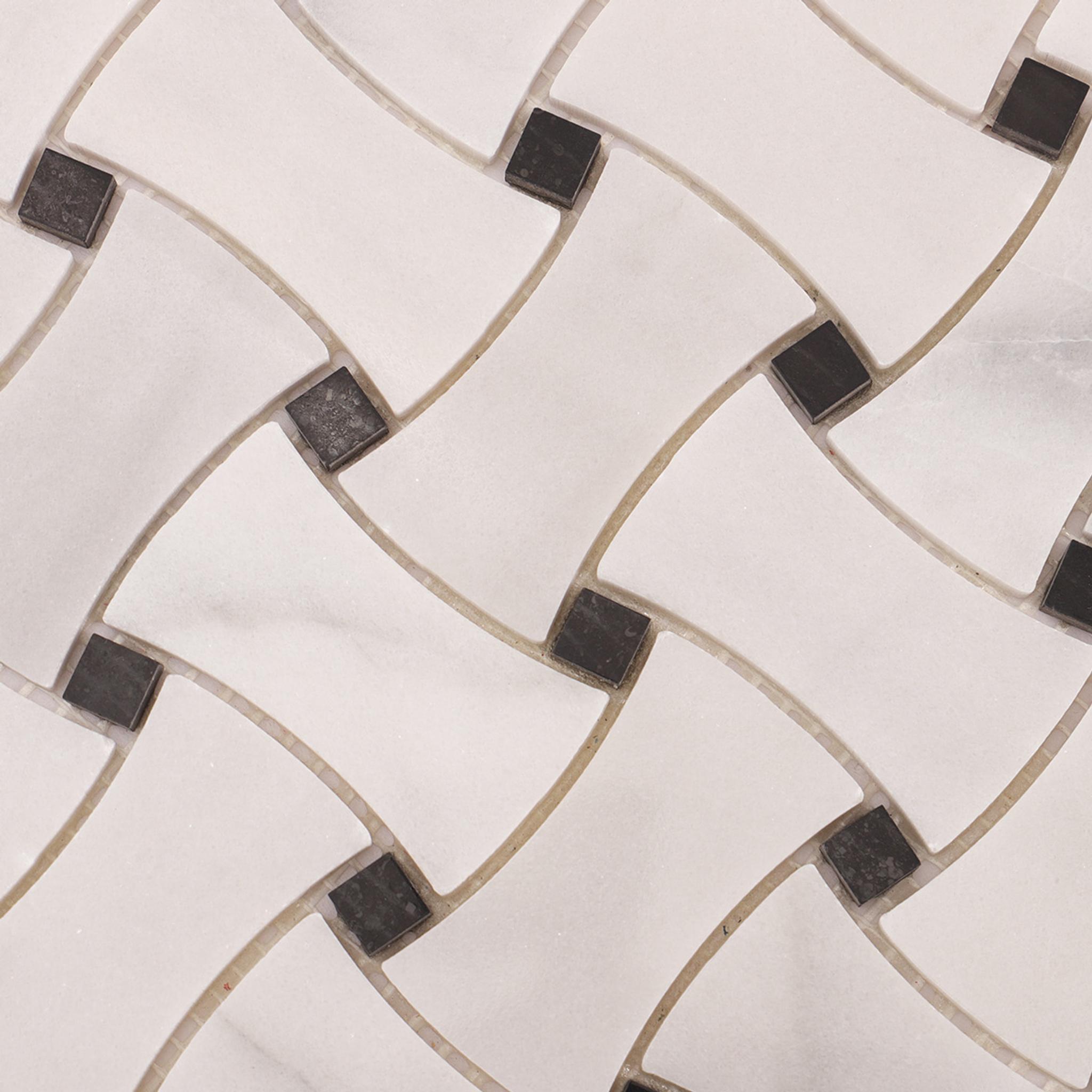 White and Black Basketweave Polished Marble Mosaic Tiles — mosaic đan rổ (basketweave) bằng đá marble đen & trắng