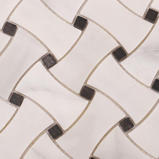 White and Black Basketweave Polished Marble Mosaic Tiles — mosaic đan rổ (basketweave) bằng đá marble đen & trắng