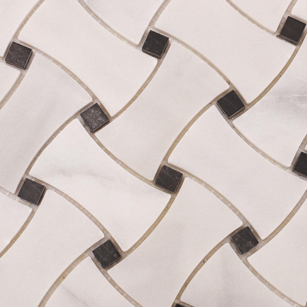 White and Black Basketweave Polished Marble Mosaic Tiles — mosaic đan rổ (basketweave) bằng đá marble đen & trắng