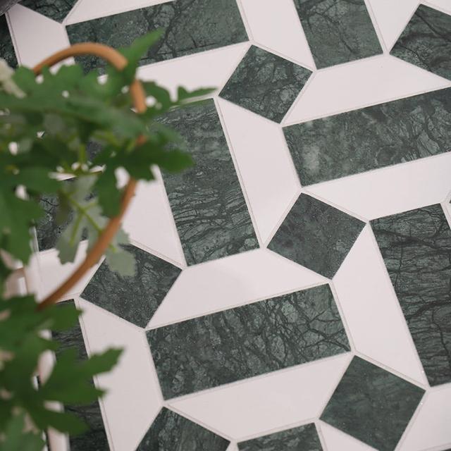 Green and White Hexagon Marble Tiles — mosaic lục giác bằng đá marble trắng & xanh lục