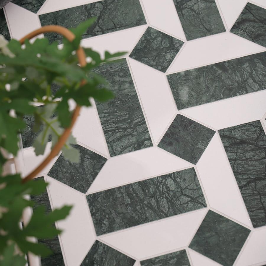 Green and White Hexagon Marble Tiles — mosaic lục giác bằng đá marble trắng & xanh lục