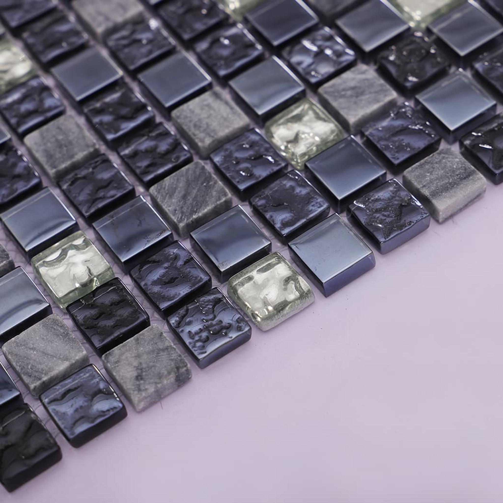 Black Silver Glass and Stone Mosaic Tile For Wall and Floor — mosaic ghép nghệ thuật bằng thủy tinh đen & bạc