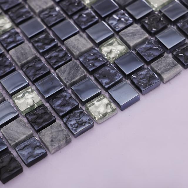 Black Silver Glass and Stone Mosaic Tile For Wall and Floor — mosaic ghép nghệ thuật bằng thủy tinh đen & bạc