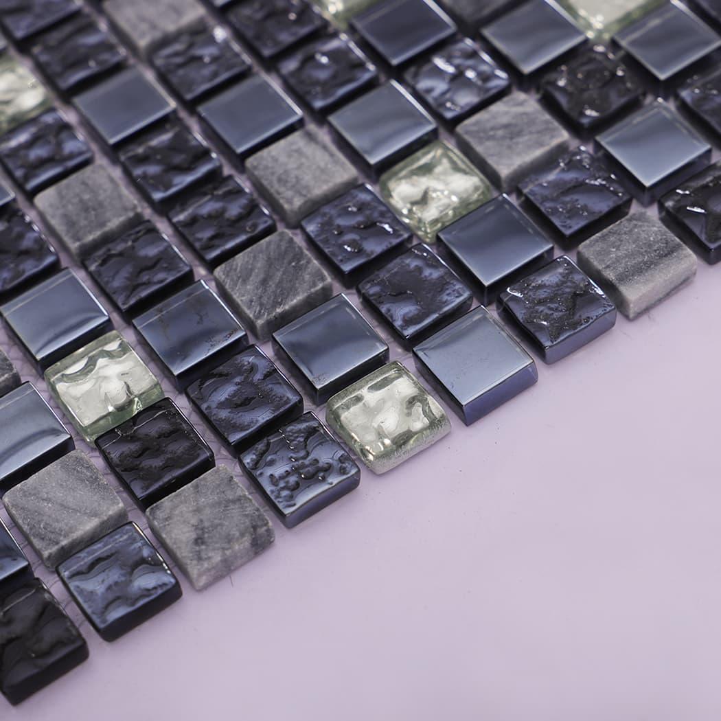 Black Silver Glass and Stone Mosaic Tile For Wall and Floor — mosaic ghép nghệ thuật bằng thủy tinh đen & bạc