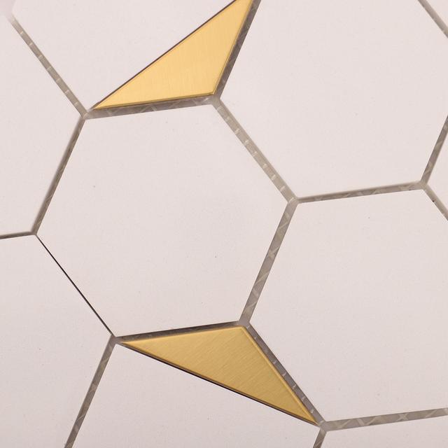 White Hexagon Honed Marble Mix Metal Mosaic Tiles — mosaic lục giác bằng đá marble trắng