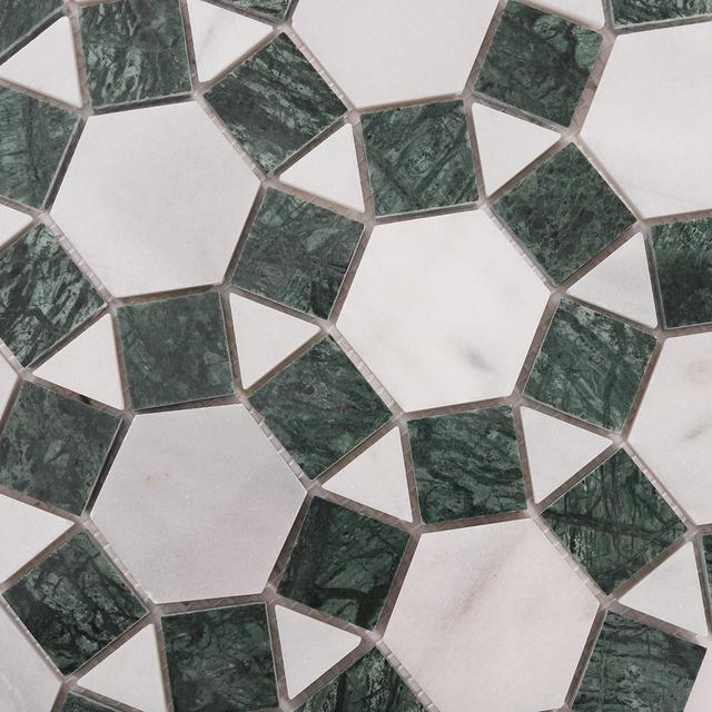 Sunflower Ring Marble Mosaic Tile — mosaic lục giác bằng đá marble xanh lục