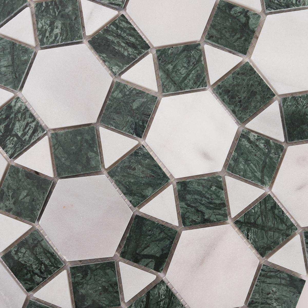 Sunflower Ring Marble Mosaic Tile — mosaic lục giác bằng đá marble xanh lục