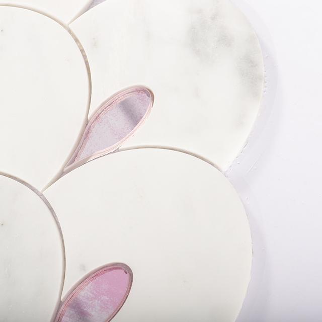 White Marble and Pink Glass Waterjet Mosaic Tile — mosaic hoa văn waterjet bằng đá marble trắng & hồng