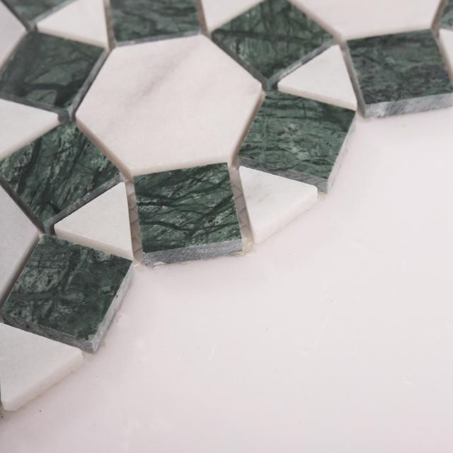 Sunflower Ring Marble Mosaic Tile — mosaic lục giác bằng đá marble xanh lục